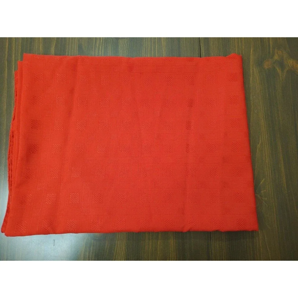 Vintage Tableloth Solid Red Jacquard Squares Polyester 80x59